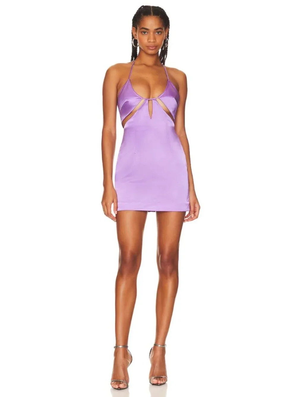 SAU LEE Cheryl Halter Satin Cutout Mini Dress Purple Size 6